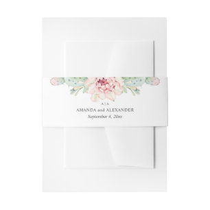 Bandeau De Faire-part Mariage aquarelle succulents. Cactus à fleurs rose