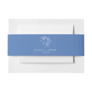 Bandeau De Faire-part Mariage blanc bleu fleur sauvage simple