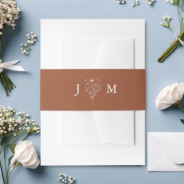 Bandeau De Faire-part Mariage Bohème Champêtre Orange Brûlé (Rustic burnt orange boho belly band keeps invitations neatly bundled with a warm personalized touch)