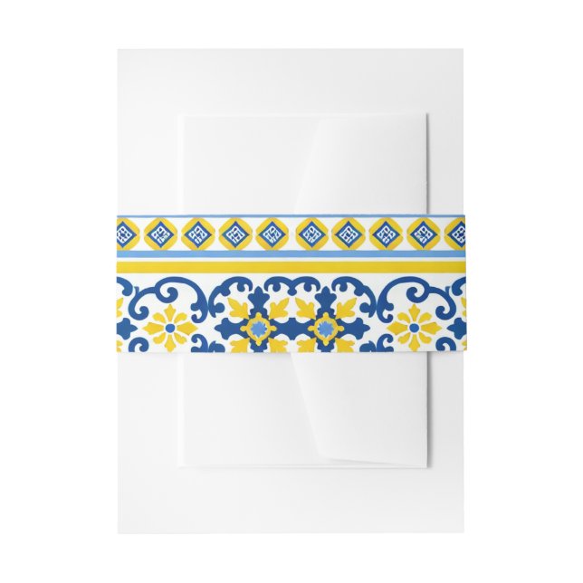 Bandeau De Faire-part Mariage carrelage méditerranéen Capri jaune bleu c (Devant example)