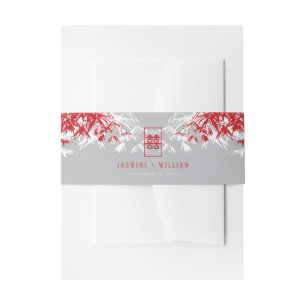 Bandeau De Faire-part Mariage chinois double Xi Feuille rouge/gris bambo