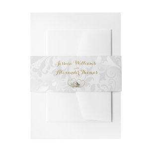 Bandeau De Faire-part Mariage Damassé Cœurs et Fleurs de Perle