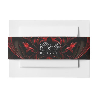 Bandeau De Faire-part Mariage damassé gothique noir et rouge élégant