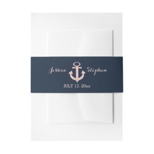 Bandeau De Faire-part Mariage d'Ancres nautiques Blush et bleu marine
