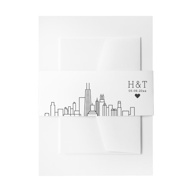Bandeau De Faire-part Mariage de Chicago | Monogramme stylisé Skyline (Devant example)