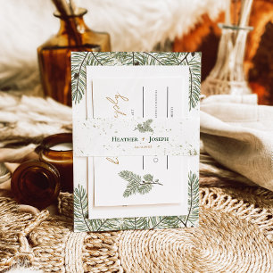Bandeau De Faire-part Mariage de cône de pin vert Whimsical Gold Splash