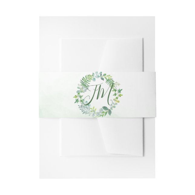 Bandeau De Faire-part Mariage de couronne de feuillage vert (Devant example)