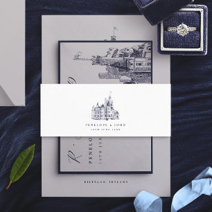 Bandeau De Faire-part Mariage de destination élégant au château vintage