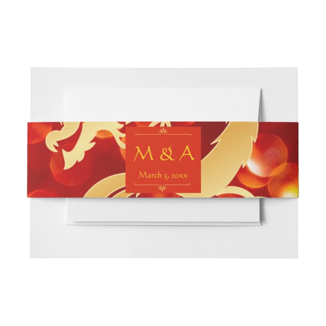 Bandeau De Faire-part Mariage de dragon rouge et or (Devant Example)
