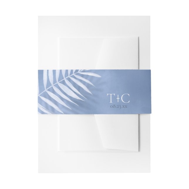 Bandeau De Faire-part Mariage de feuille de palme luxuriante ID956 bleu (Devant example)