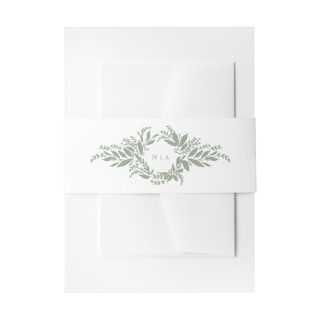 Bandeau De Faire-part mariage de monogramme de couronne végétale verte s (Devant example)