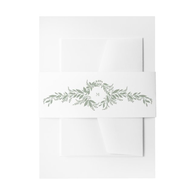 Bandeau De Faire-part mariage de monogramme de couronnes botaniques vert (Devant example)