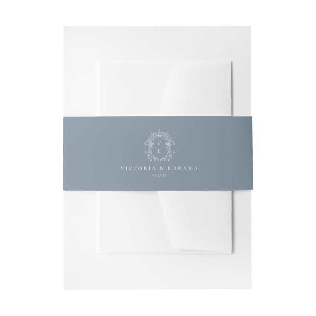 Bandeau De Faire-part Mariage de monogramme de crête bleu poussiéreux (Devant example)