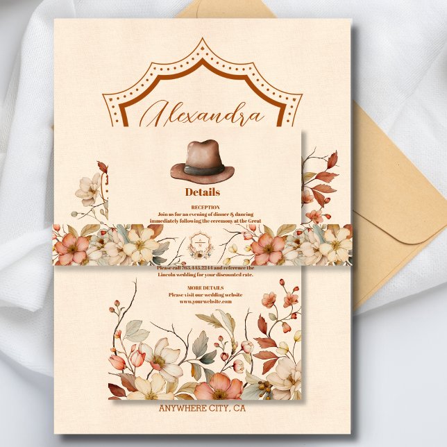 Bandeau De Faire-part Mariage de monogramme Floral Western Crest (Créateur téléchargé)