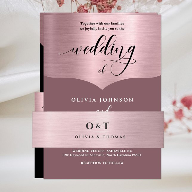 Bandeau De Faire-part Mariage de monogramme or Rose métallique (Créateur téléchargé)