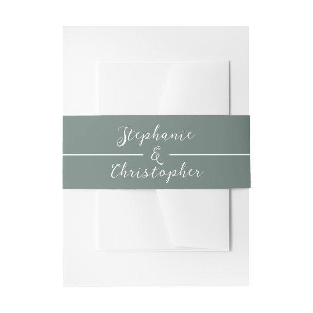 Bandeau De Faire-part Mariage de script blanc et vert Sage simple (Devant example)
