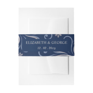 Bandeau De Faire-part Mariage d'hiver aux flocons de neige Navy argentés