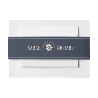Bandeau De Faire-part Mariage Élégant Fleur de Navy Bleu Rustique et Sau