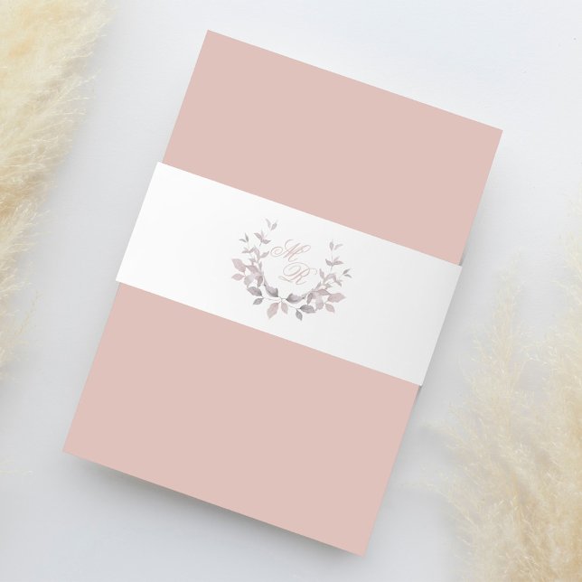 Bandeau De Faire-part Mariage élégant Monogram Laurel Leaf (Blush pink monogram wedding invitation belly band with laurel leaf motif and monogram. )