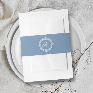 Bandeau De Faire-part Mariage Élégant Vintage Bleu Toile Monogram
