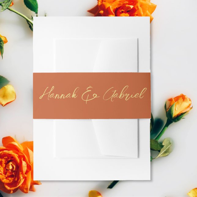 Bandeau De Faire-part Mariage en terre cuite (The front of the Terracotta Gold Wedding Invitation belly band)