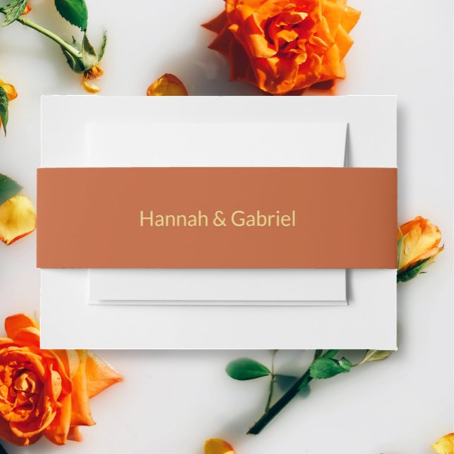 Bandeau De Faire-part Mariage en terre cuite (The front of the Terracotta Gold Wedding Invitation belly band)