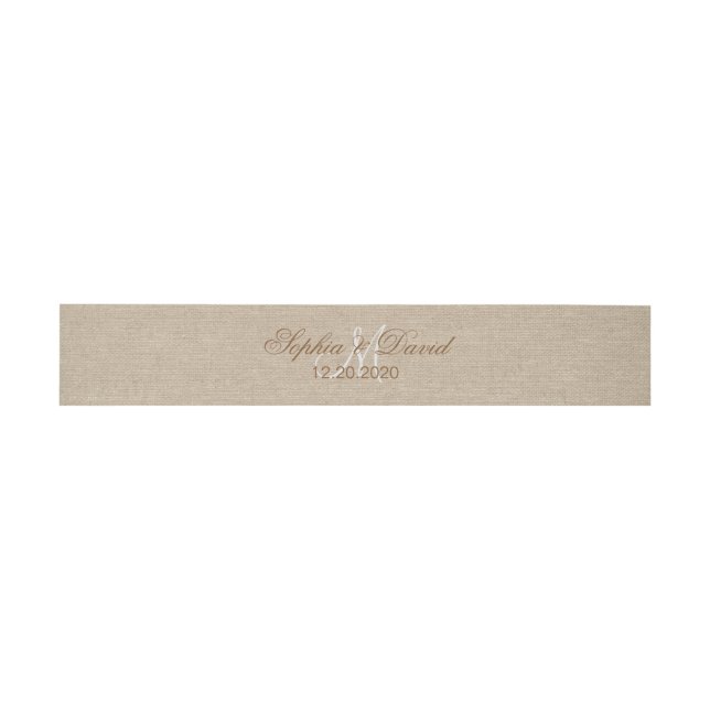 Bandeau De Faire-part Mariage en toile lin Monogramme initial (Plat)