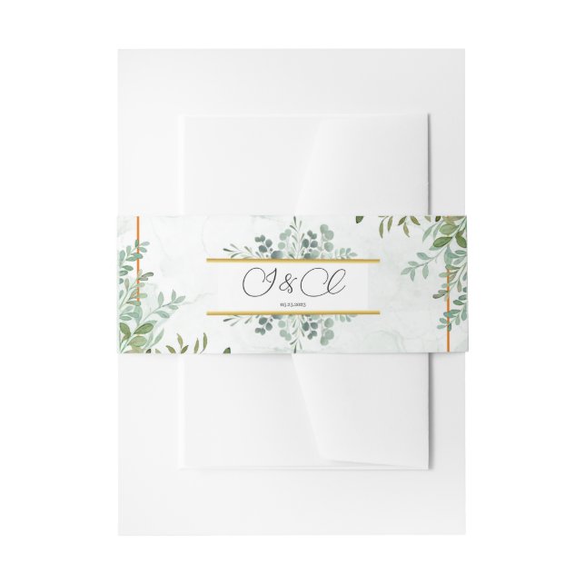 Bandeau De Faire-part Mariage feuilles de verdure à l'aquarelle (Devant example)