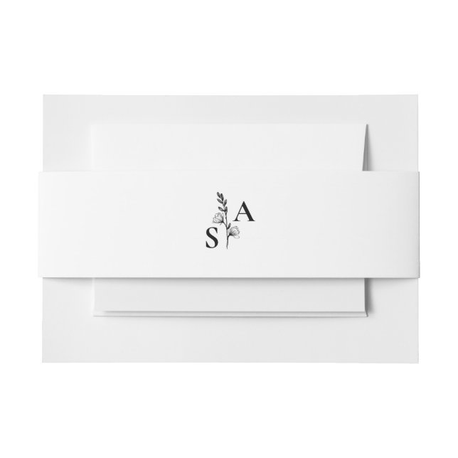 Bandeau De Faire-part Mariage Fleur sauvage minimaliste BW Monogram (Devant Example)