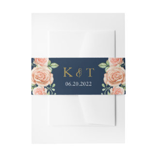Bandeau De Faire-part Mariage floral bleu bleu marine