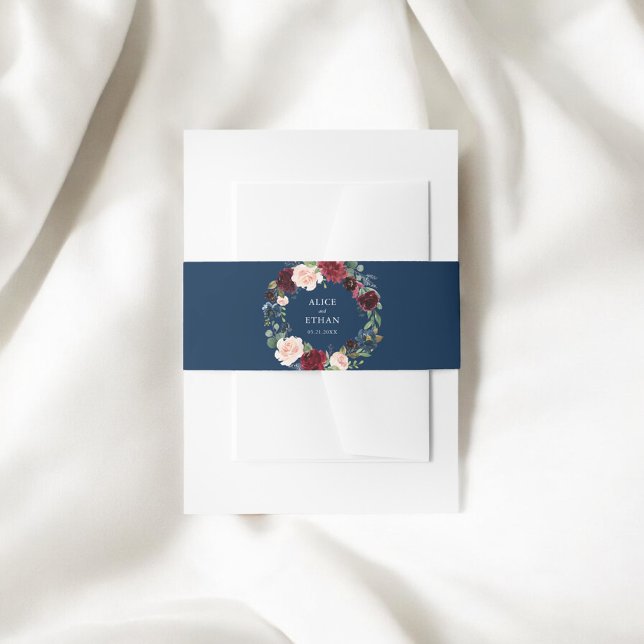 Bandeau De Faire-part Mariage Floral bleu Bourgogne rustique (Créateur téléchargé)
