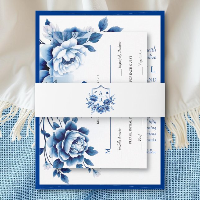 Bandeau De Faire-part Mariage floral bleu Chinoiserie poony (Créateur téléchargé)