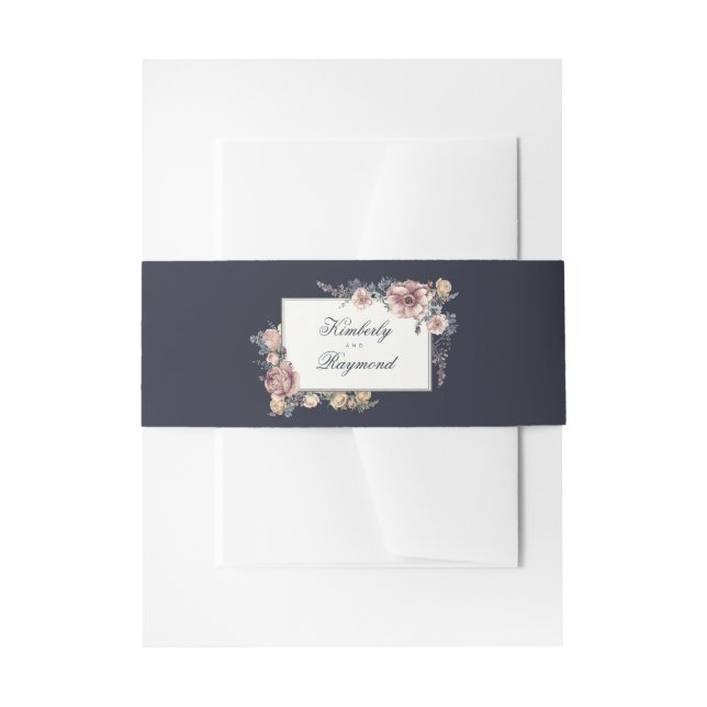Bandeau De Faire-part Mariage floral bleu marine et bleu mauve (Devant example)