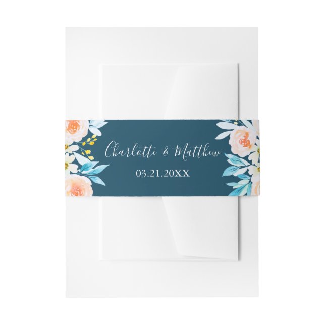 Bandeau De Faire-part Mariage floral bleu marine moderne (Devant example)