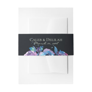 Bandeau De Faire-part Mariage floral bleu profond violet Moody Twilight