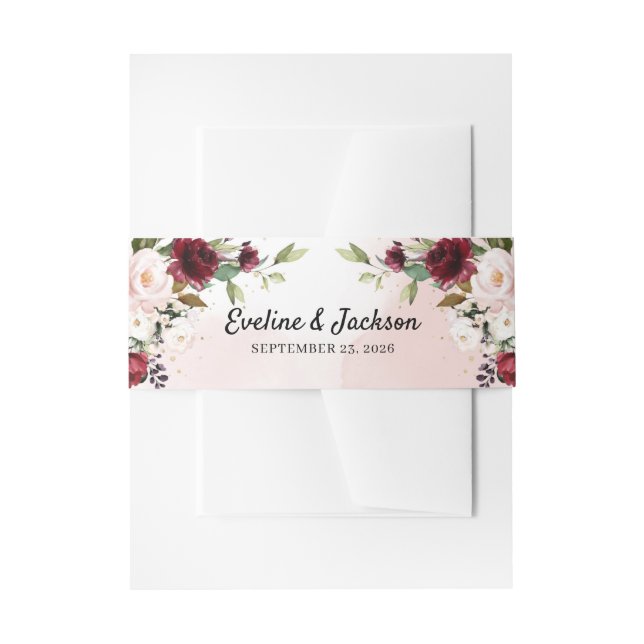Bandeau De Faire-part Mariage floral bordeaux et roux (Devant example)