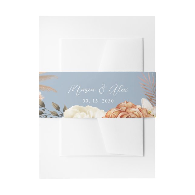 Bandeau De Faire-part Mariage floral de Pêche bleue Dusty (Devant example)