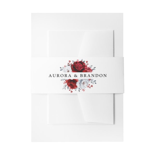 Bandeau De Faire-part Mariage Floral Métallisé Rouge Royal Blanc Argent (Devant example)