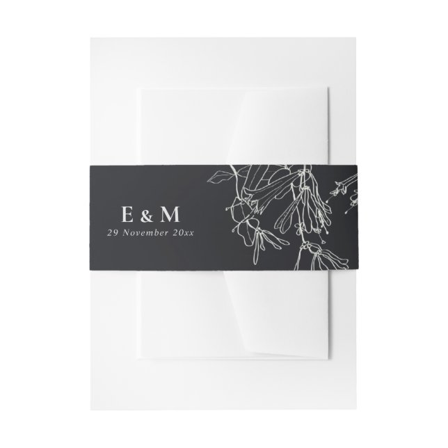 BANDEAU DE FAIRE-PART MARIAGE FLORAL MODERNE EN NOIR ET BLANC (Devant example)