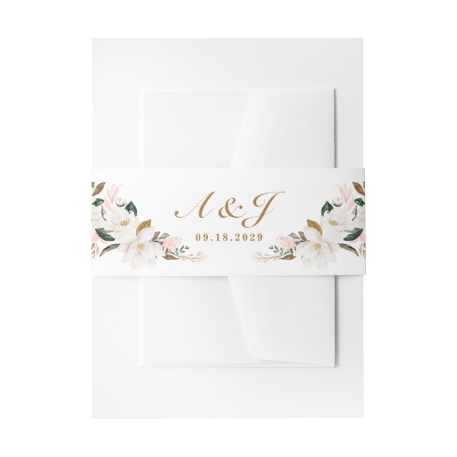 Bandeau De Faire-part Mariage floral rose et blanc Magnolia (Devant example)