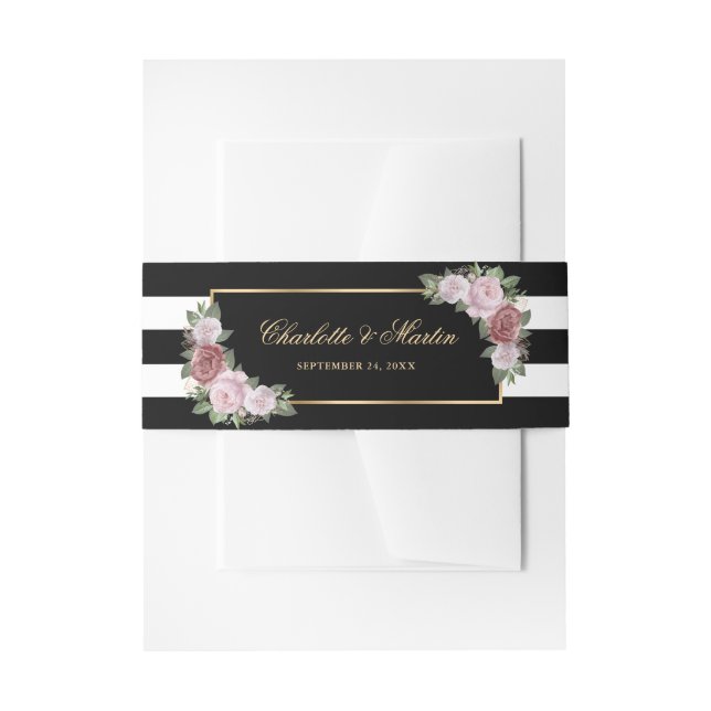Bandeau De Faire-part Mariage floral rose noir bleu or (Devant example)