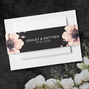 Bandeau De Faire-part Mariage Floral Rose Noir Élégant Moderne