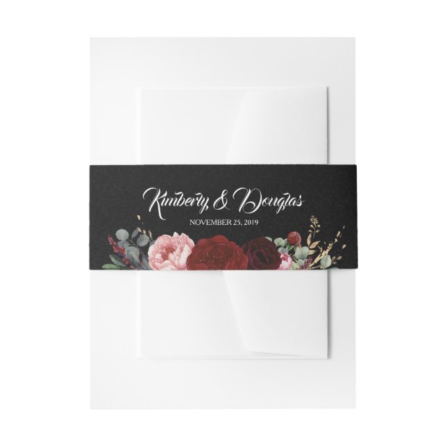 Bandeau De Faire-part Mariage Floral rouge noir et bourgogne (Devant example)