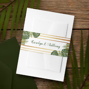 Bandeau De Faire-part Mariage Gold Foil & Green Palm Leaf Beach