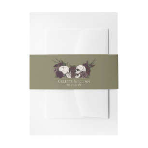 Bandeau De Faire-part Mariage Gothique Crâne Vert Olive & Rose