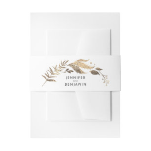 Bandeau De Faire-part Mariage Laurel Feuille blanc et or