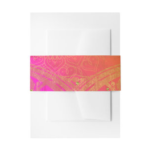 Bandeau De Faire-part Mariage Mandala Indien Or Orange Rose Fuchsine