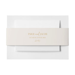 Bandeau De Faire-part Mariage minimaliste Elegant Beige Or Personnalisé