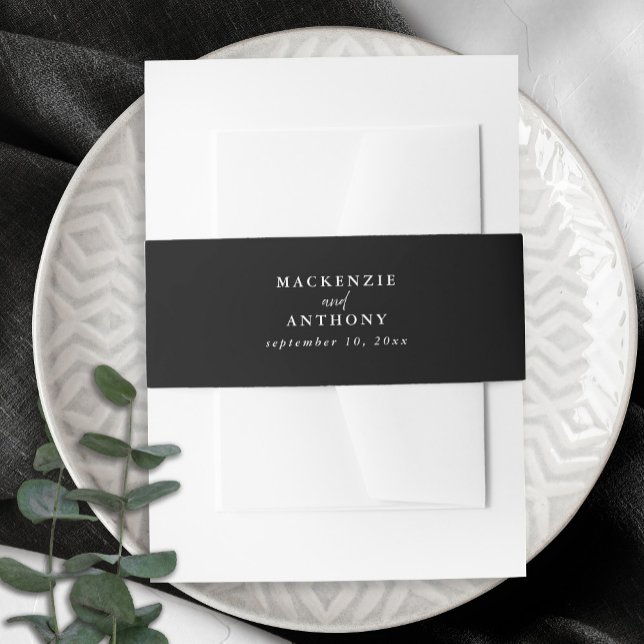 Bandeau De Faire-part Mariage minimaliste simple noir & blanc élégant (Black & White Elegant Simple Minimalist Wedding Invitation Belly Band)