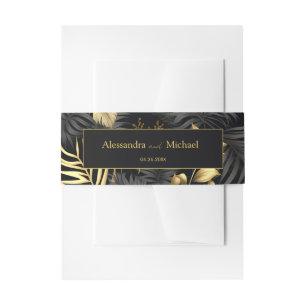 Bandeau De Faire-part Mariage moderne Black Gold Tropical